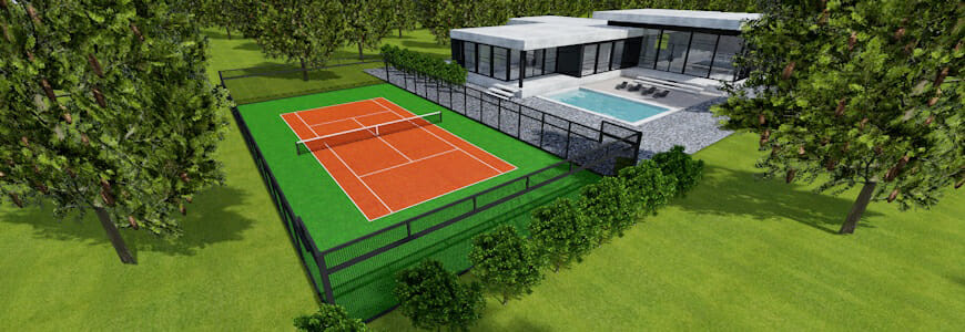 TennisKit24 Artificial Grass Tennis Court Red and Green 3D View