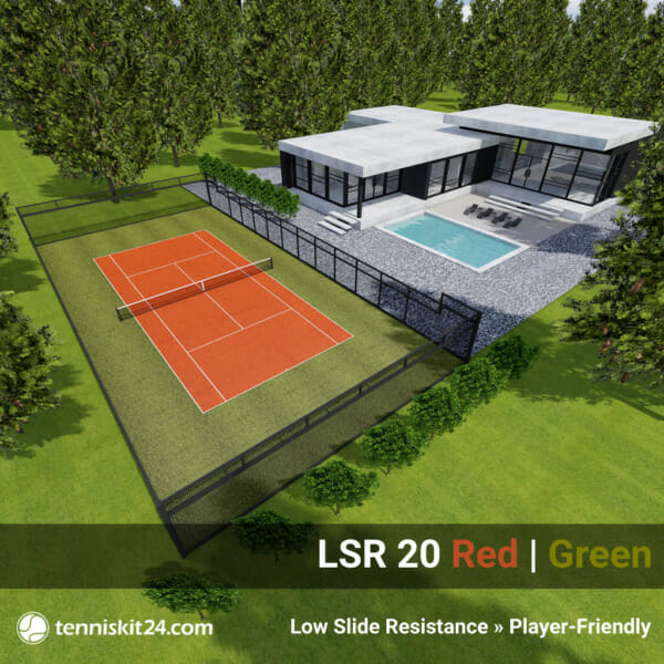 Artificial Grass Tennis Court Kit LSR 20 Red and Green 3D View