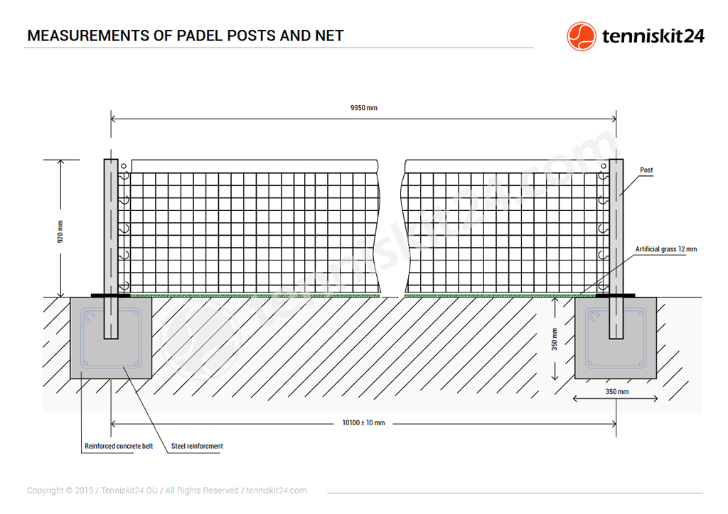 Padel Court Posts and Net Installation Drawing