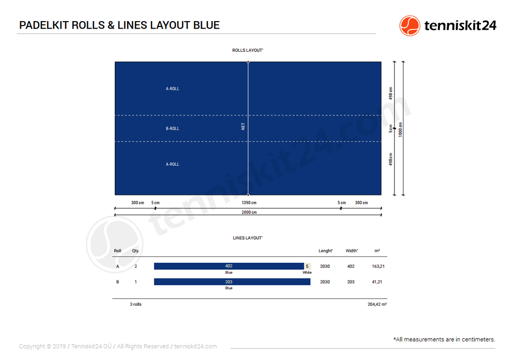 Padel Tennis Court Rolls Layout Blue and Blue Drawing