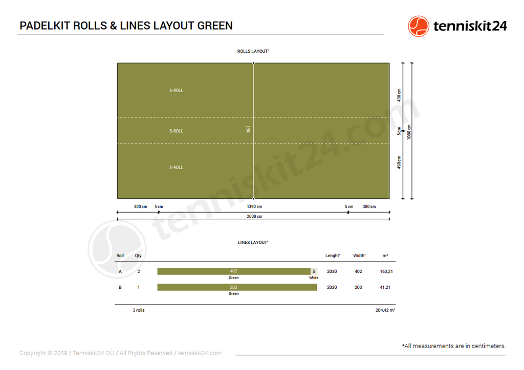 Padel Tennis Court Rolls Layout Green and Green Drawing
