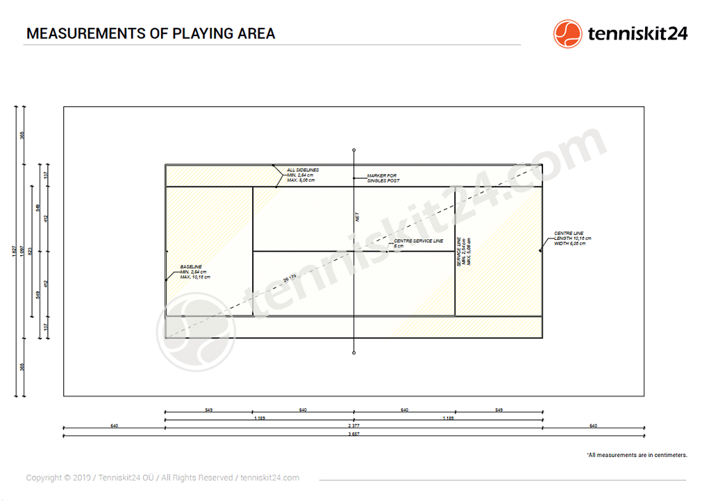 Artificial Grass Tennis Court Installation Playing Area Layout Drawing with Measurements