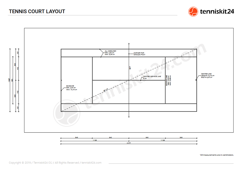 Tennis Court Layout Drawing with Measurements