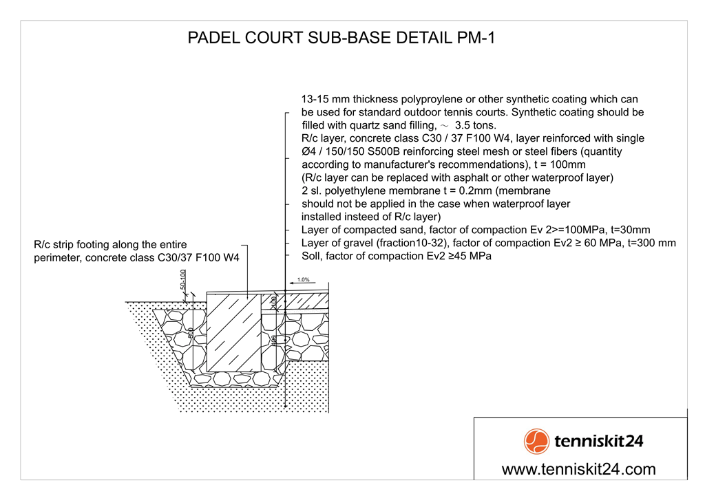Padel Court Sub-base Section PM-1 Drawing