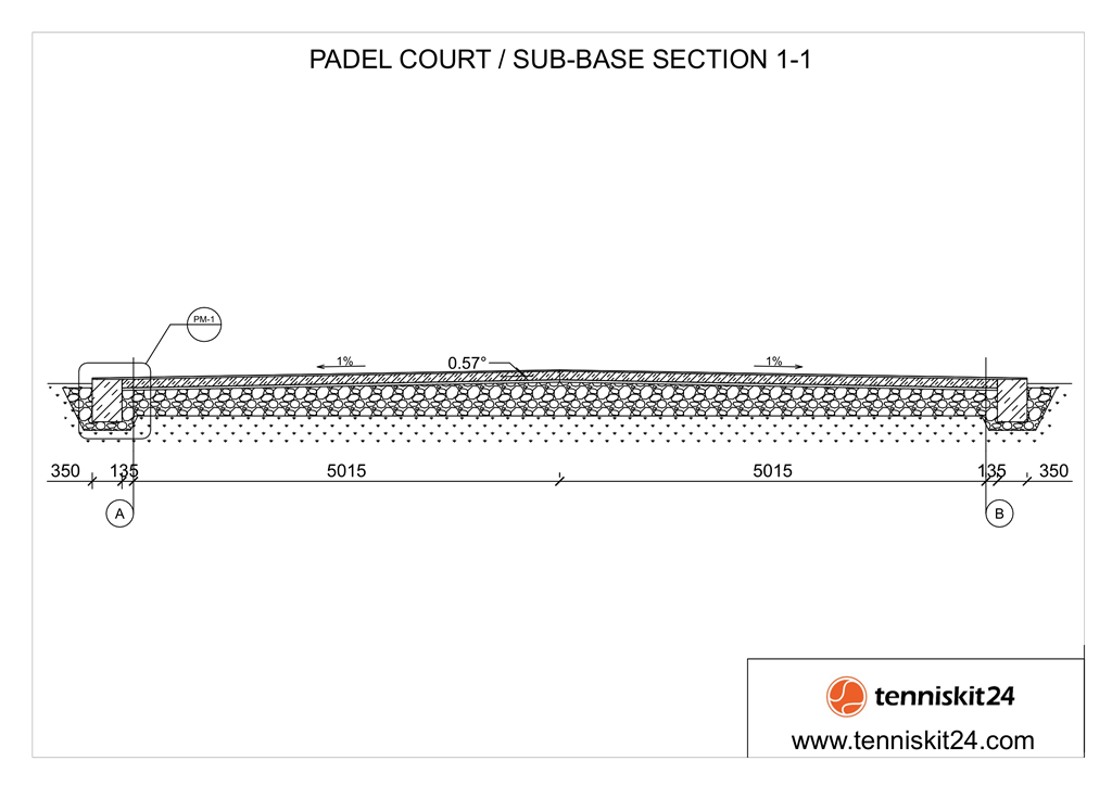 Padel Court Sub-base Section 1-1 Drawing