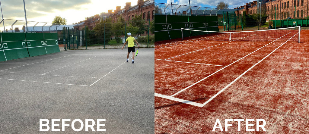 Tennis court resurfacing from asphalt to artificial grass