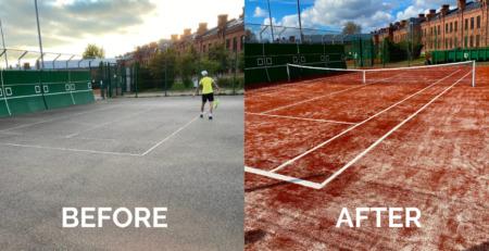 Tennis court resurfacing from asphalt to artificial grass