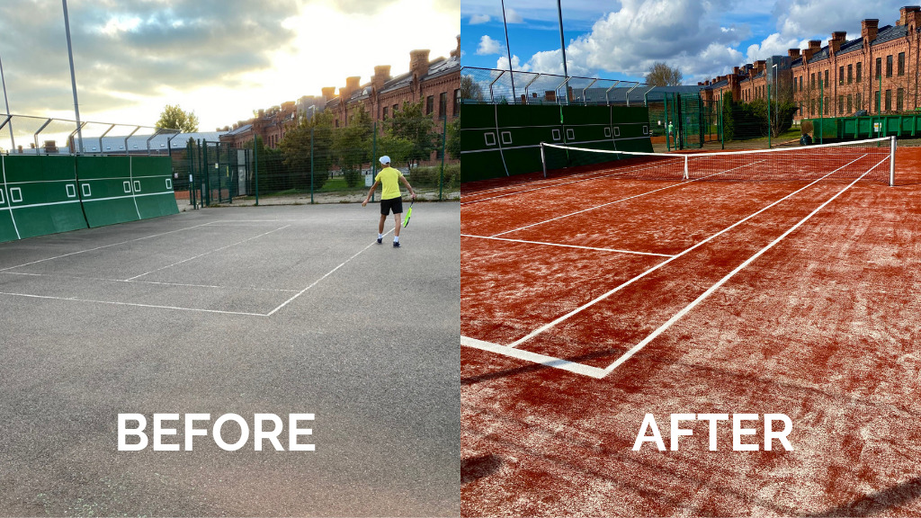 Tennis court resurfacing from asphalt to artificial grass
